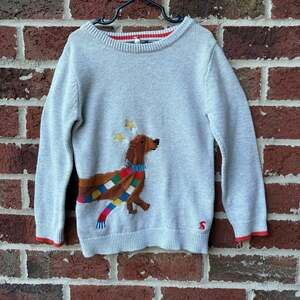 Mini Boden Boys Dachshund Dog Scarf Knit Sweater Size 6-7Y